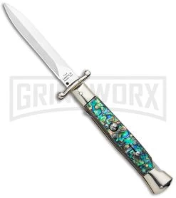 AGA 9" Italian Stiletto Swinguard Abalone Automatic Lockback Knife - Dagger