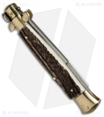 AGA Campolin 10" Italian Stiletto Picklock Automatic Brass/Stag (4.5" Bayonet) - Image 3