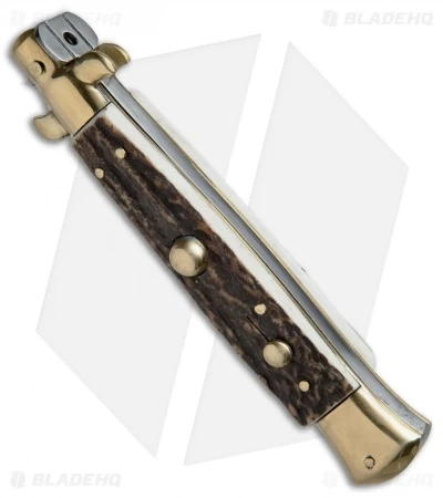 AGA Campolin 10" Italian Stiletto Picklock Automatic Brass/Stag (4.5" Bayonet) - Image 2