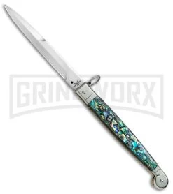 A.G.A. Campolin 9" Abalone Sicilian Ring Pull Automatic Knife - Bayonet