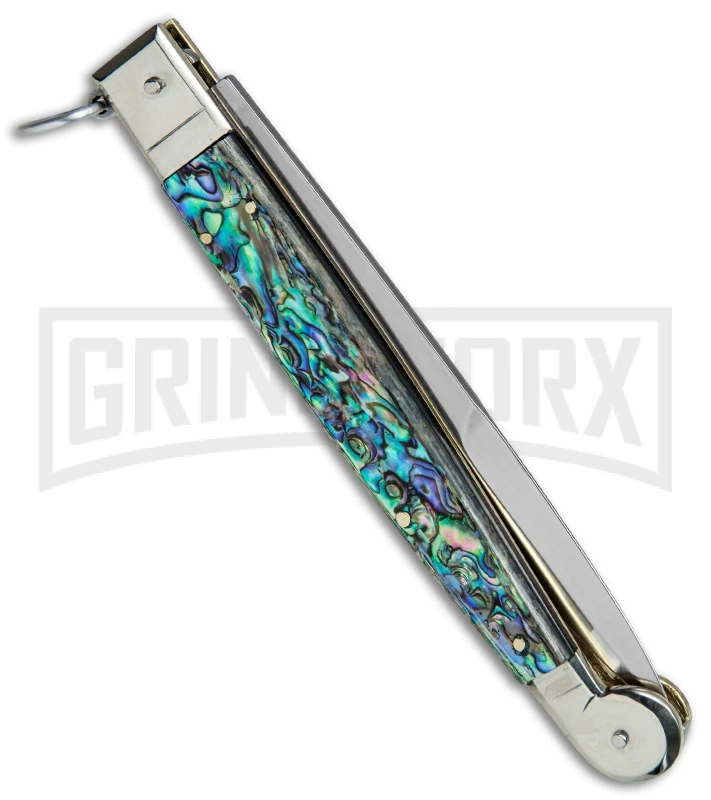 A.G.A. Campolin 9" Abalone Sicilian Ring Pull Automatic Knife - Bayonet - Image 3