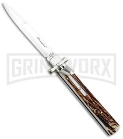A.G.A. Campolin 9" Dominus Stag Leverlock Automatic Knife - Satin