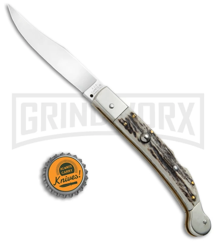 AGA Campolin Sahara Stag Italian Stiletto Automatic Knife - Mirror Plain - Image 4