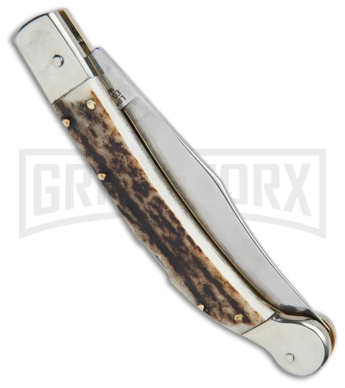 AGA Campolin Sahara Stag Italian Stiletto Automatic Knife - Mirror Plain - Image 3