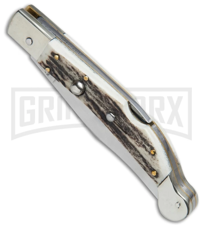 AGA Campolin Sahara Stag Italian Stiletto Automatic Knife - Mirror Plain - Image 2