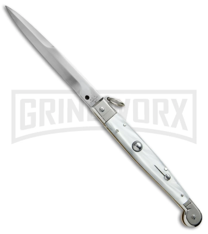 A.G.A. Campolin 9" Sicilian Ring Pull White Pearlex Automatic Knife - Bayonet - Image 2