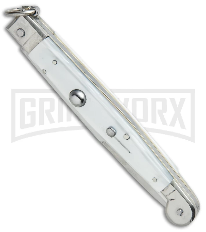 A.G.A. Campolin 9" Sicilian Ring Pull White Pearlex Automatic Knife - Bayonet - Image 3