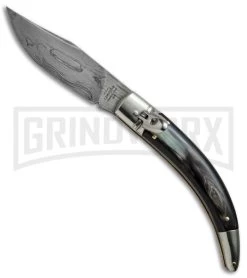 AGA Campolin Diana Dark Horn Lever Lock Automatic Knife - Damascus Plain
