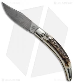 AGA Campolin Diana Lever Lock Automatic Knife Stag Horn (3.75" Damascus)
