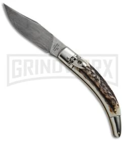 AGA Campolin Diana Stag Horn Lever Lock Automatic Knife - Damascus