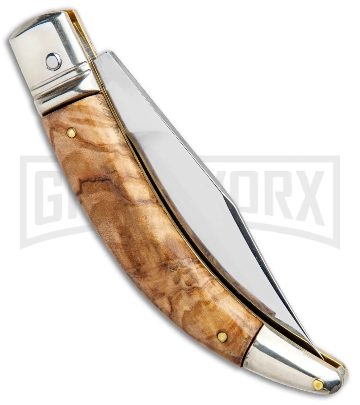 AGA Campolin Diana Olive Wood Lever Lock Automatic Knife - Satin Plain - Image 3