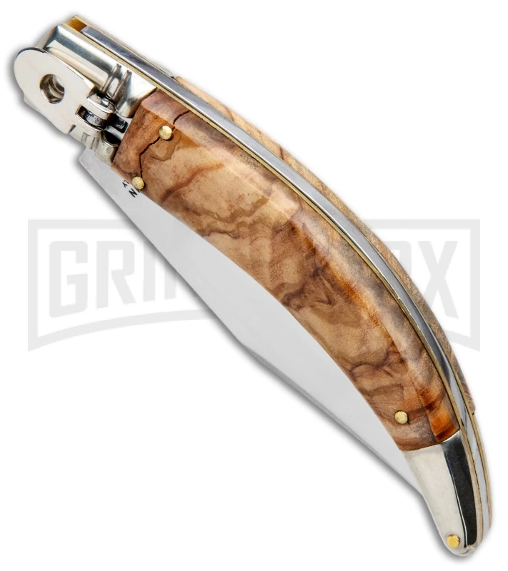 AGA Campolin Diana Olive Wood Lever Lock Automatic Knife - Satin Plain - Image 2