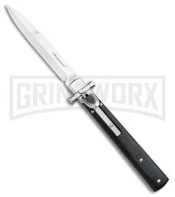 AGA Campolin Dominius Ebony Leverlock Automatic Knife - Bayonet Satin Plain