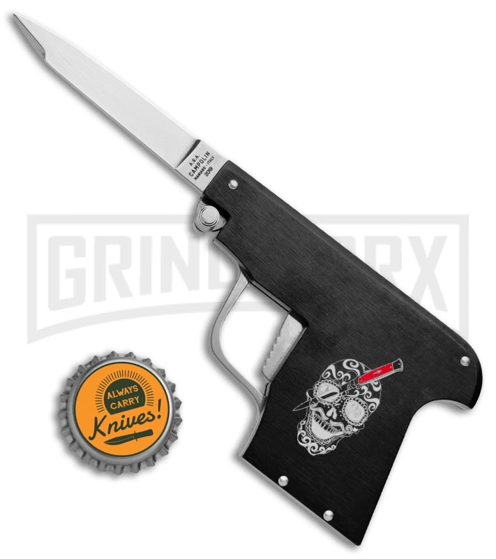 AGA Campolin Black Automatic Gun Knife - Satin Plain - Image 4