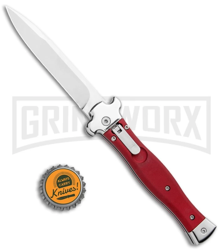 AGA Campolin Zero Red Aluminum Leverlock Automatic Knife - Bayonet Tumbled Plain - Image 4