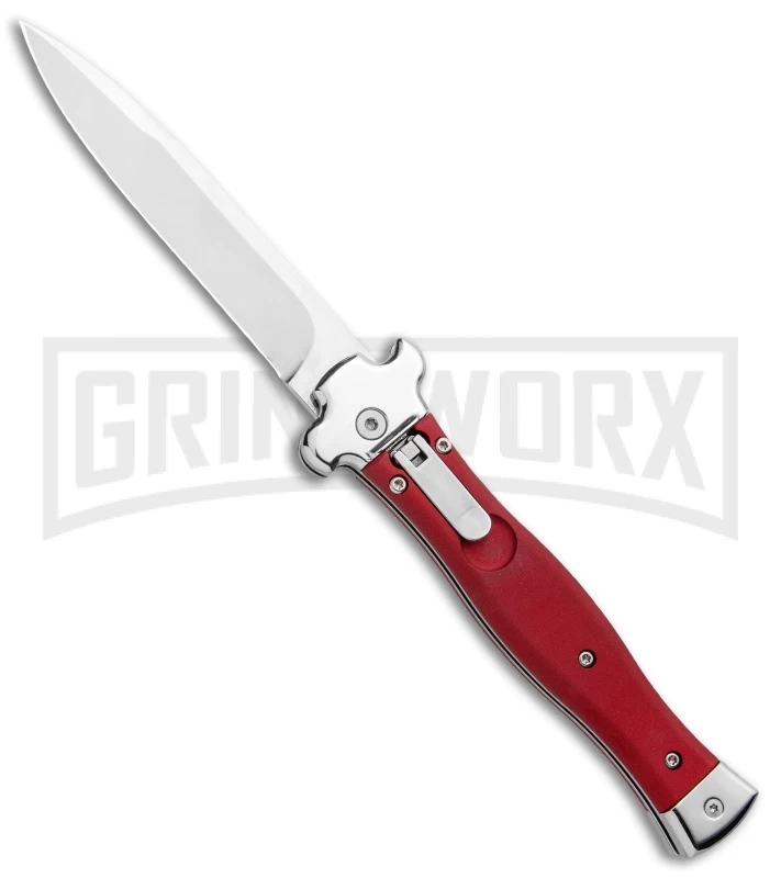 AGA Campolin Zero Red Aluminum Leverlock Automatic Knife - Bayonet Tumbled Plain