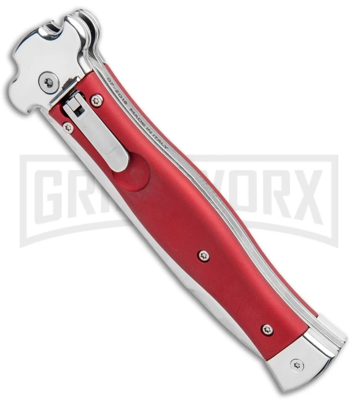 AGA Campolin Zero Red Aluminum Leverlock Automatic Knife - Bayonet Tumbled Plain - Image 2