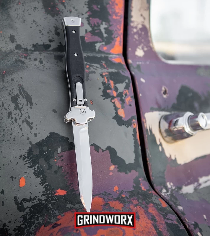 AGA Campolin Zero Smooth Black G-10 Leverlock Auto Knife - Reverse Tanto Plain - Image 5