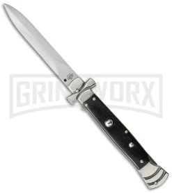 A.G.A. Campolin 9" Maltese Cross Stiletto Ebony Wood Automatic Knife - Dagger
