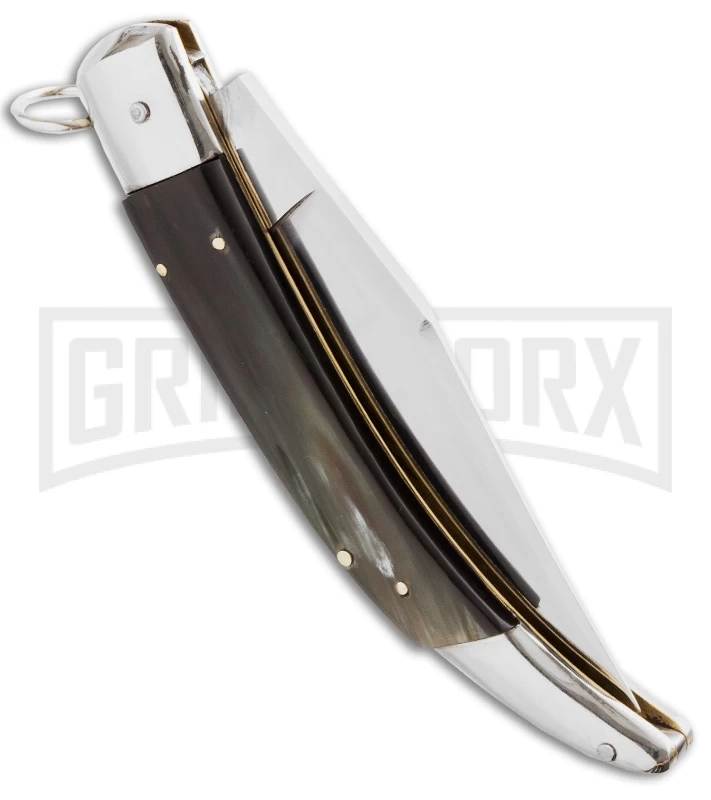 A.G.A. Campolin Catalana Ring Pull Dark Horn Automatic Knife - Polish Plain - Image 2