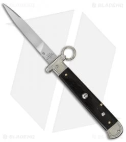 AGA Campolin 9" Francese Ring Pull Automatic Knife Ebony Horn (3.7" Satin Flat)