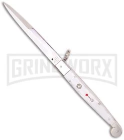 A.G.A. Campolin 9" Sicilian Ring Pull White Pearlex Automatic Knife - Bayonet