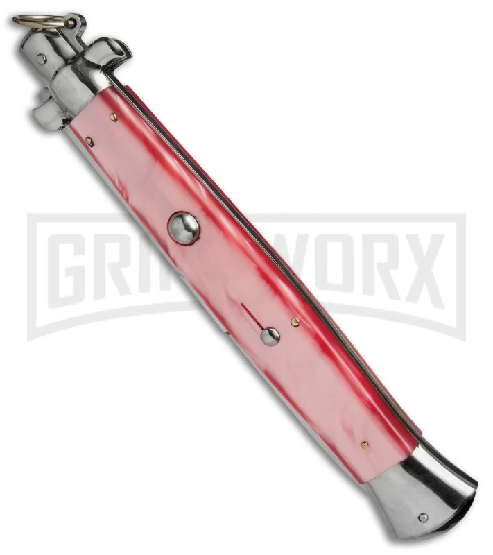 A.G.A. Campolin 18" Italian Stiletto Pink Ring Pull Automatic Knife - Bayo - Image 2